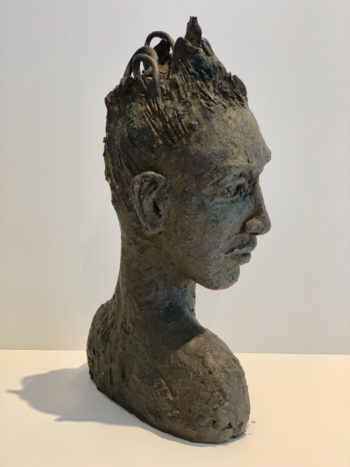 sculpture visage terre cuite patinée