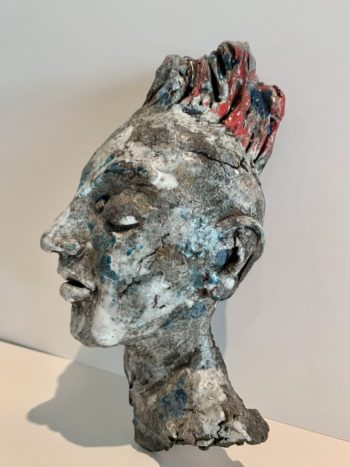 sculpture visage terre et émail pièce unique