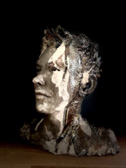 sculpture tête d'homme pièce unique terre noire et céramique clairemichelini.com